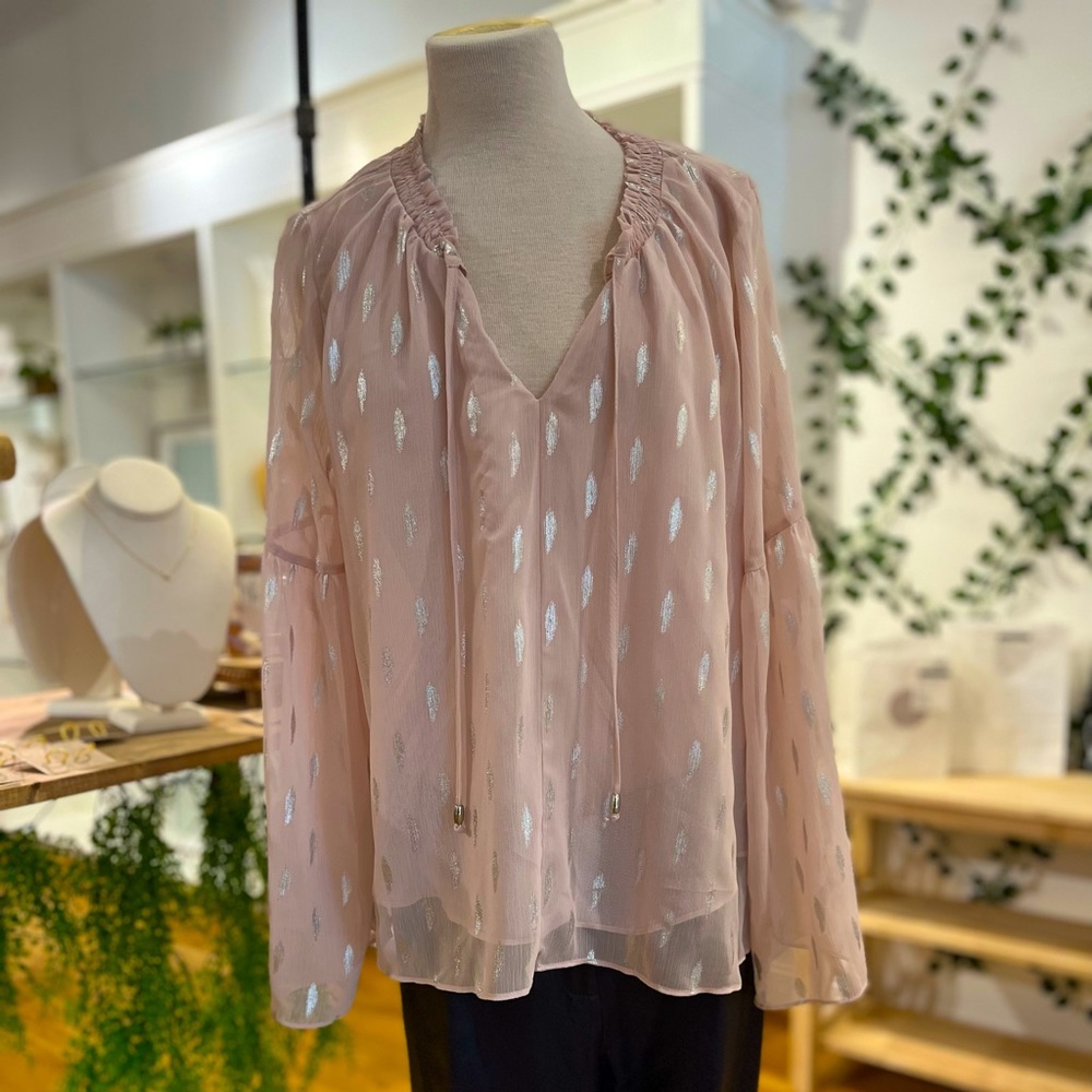 Jennifer Lopez Sheer Peasant Top, Pink, NWT, Large